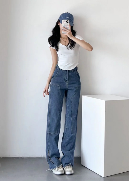 High-waisted loose-fitting straight leg pants